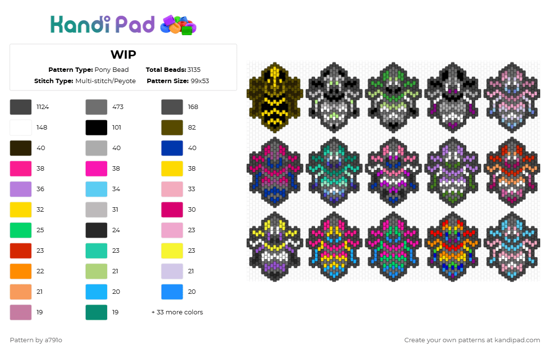 Pride Bee Charms - Pony Bead Pattern by a791o on Kandi Pad - black,gray,pink,light blue,colorful