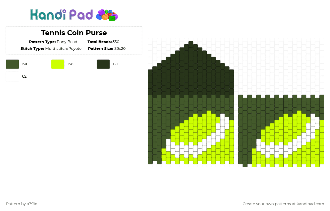 Tennis Coin Purse - Pony Bead Pattern by a791o on Kandi Pad - yellow,gold