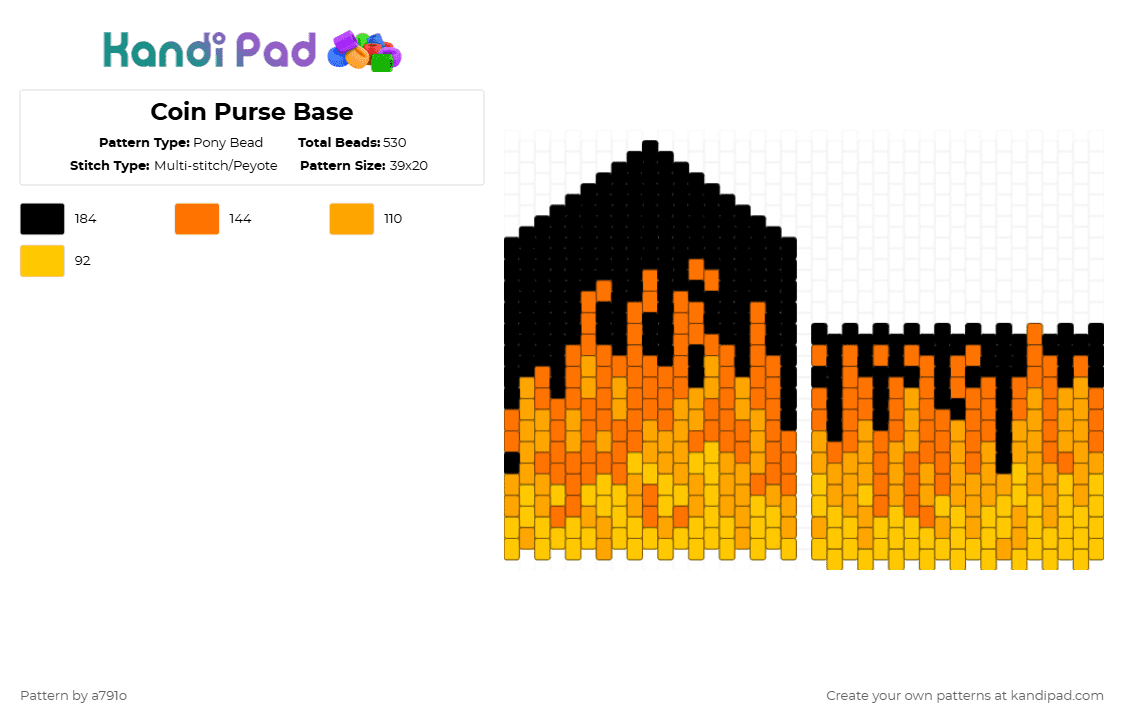 Fire Coin Purse - Pony Bead Pattern by a791o on Kandi Pad - yellow,orange
