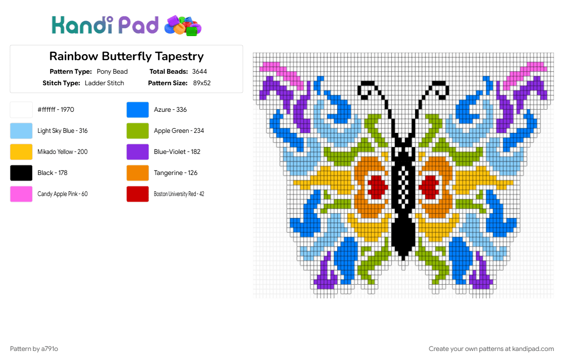 Rainbow Butterfly Tapestry - Pony Bead Pattern by a791o on Kandi Pad - 