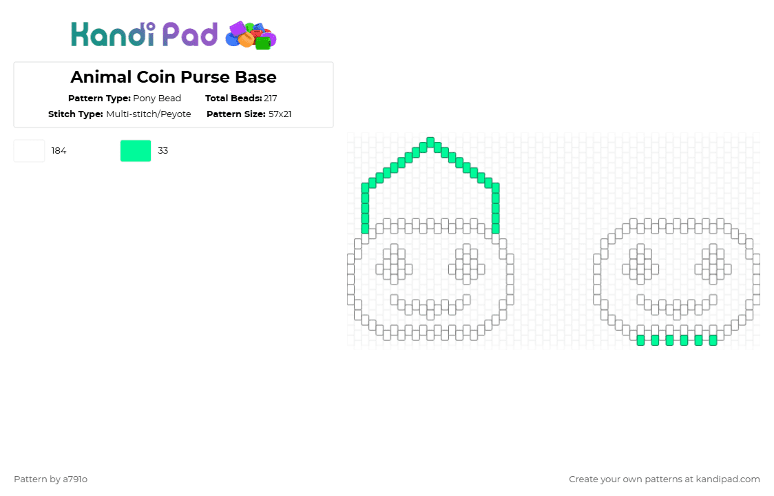 Animal Coin Purse Base - Pony Bead Pattern by a791o on Kandi Pad - white