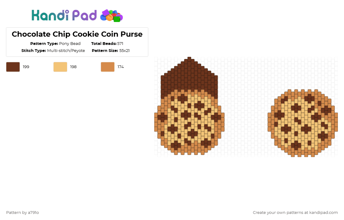 Chocolate Chip Cookie Coin Purse - Pony Bead Pattern by a791o on Kandi Pad - orange,brown
