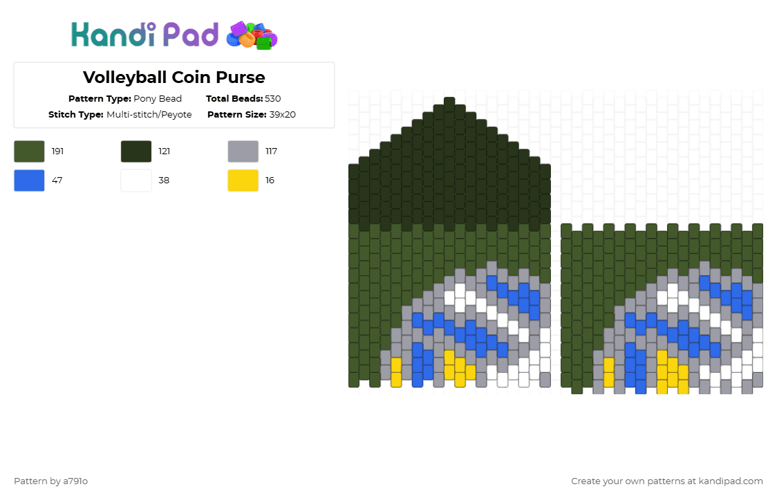 Volleyball Coin Purse - Pony Bead Pattern by a791o on Kandi Pad - gray,gold