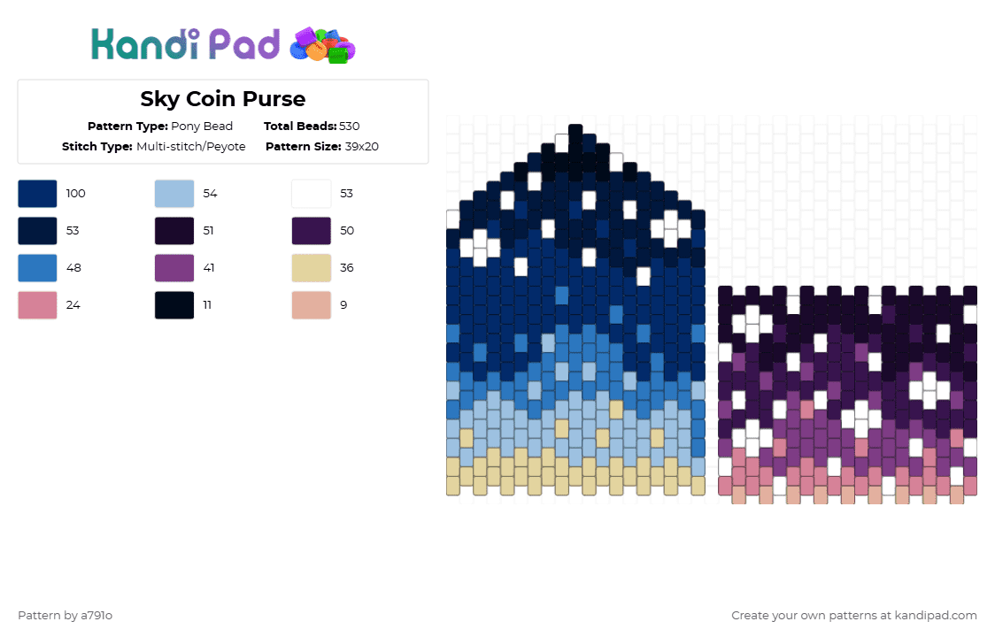 Sky Coin Purse - Pony Bead Pattern by a791o on Kandi Pad - blue