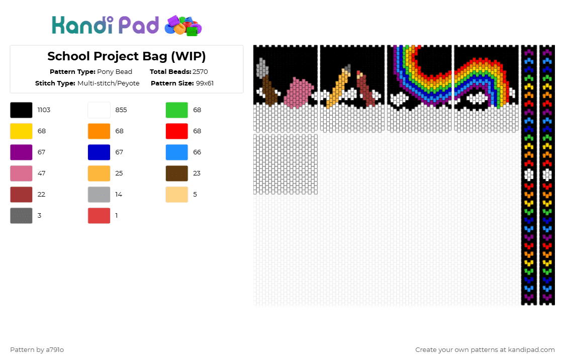 Rainbow Art Bag - Pony Bead Pattern by a791o on Kandi Pad - black,white,pink,purple,yellow,red,colorful