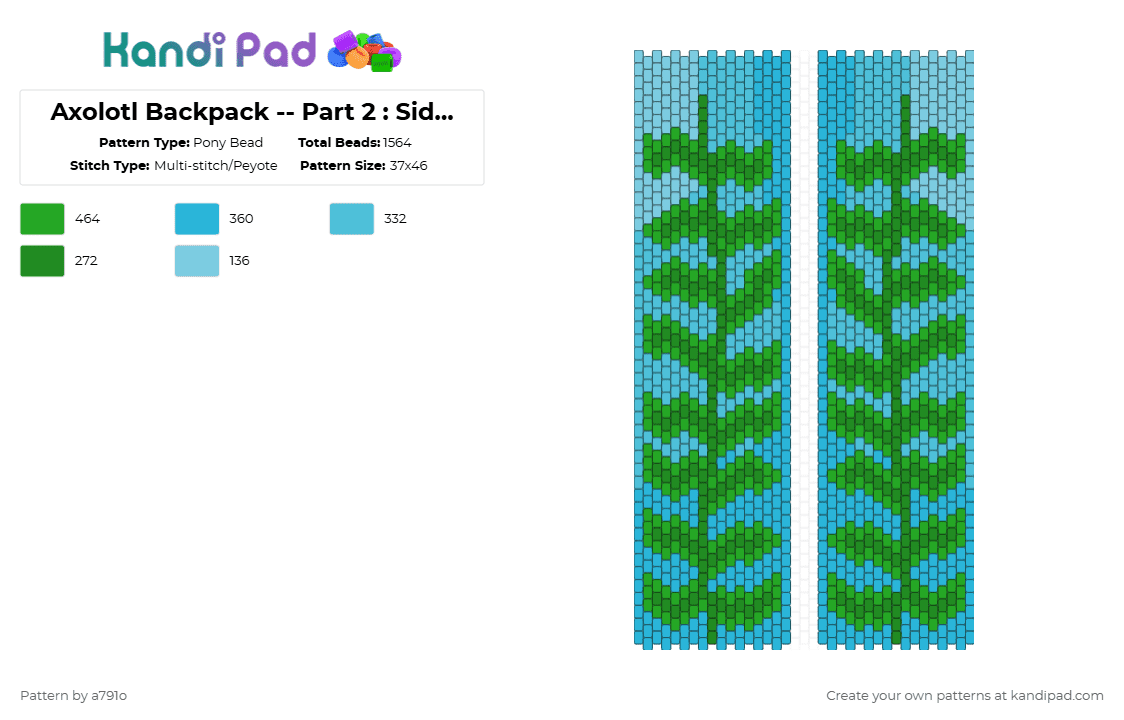 Axolotl Backpack -- Part 2 : Side - Pony Bead Pattern by a791o on Kandi Pad - light blue,green