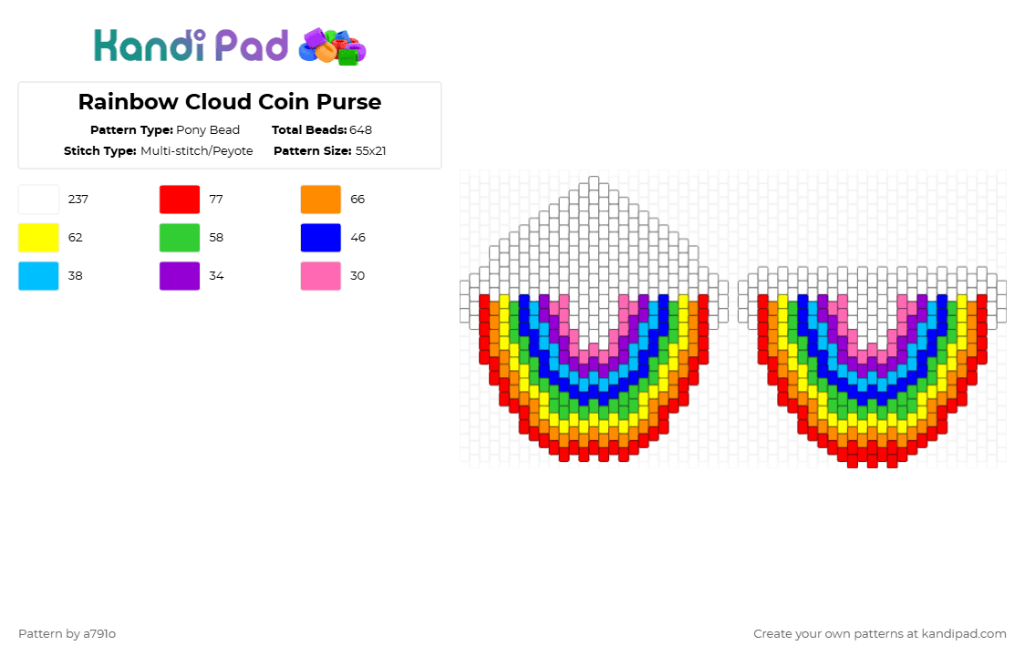 Rainbow Cloud Coin Purse - Pony Bead Pattern by a791o on Kandi Pad - orange,green,colorful