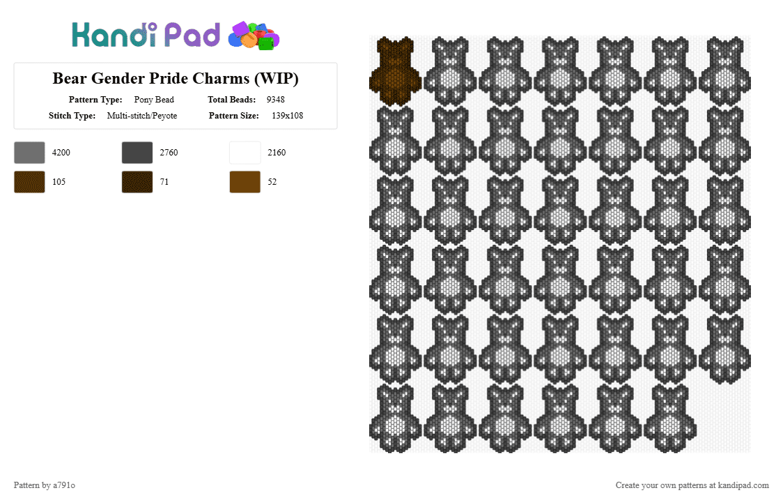 Bear Gender Pride Charms (WIP) - Pony Bead Pattern by a791o on Kandi Pad - gray