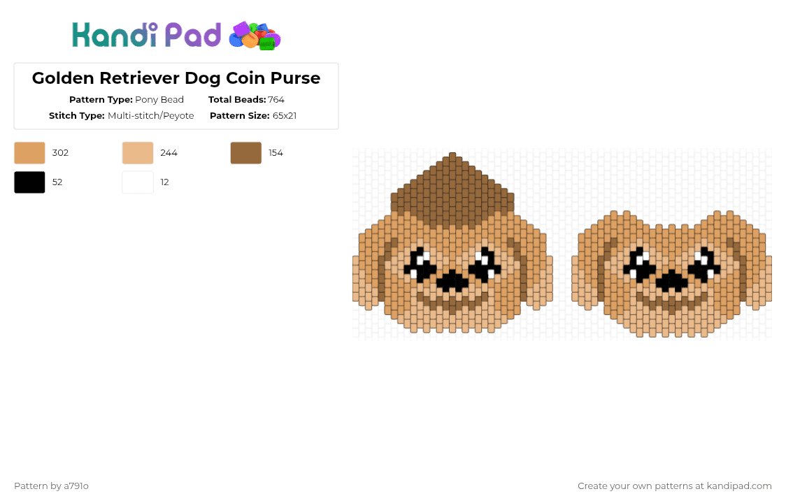 Golden Retriever Dog Coin Purse - Pony Bead Pattern by a791o on Kandi Pad - beige,orange