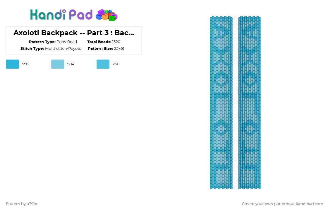 Axolotl Backpack -- Part 3 : Back Straps - Pony Bead Pattern by a791o on Kandi Pad - light blue