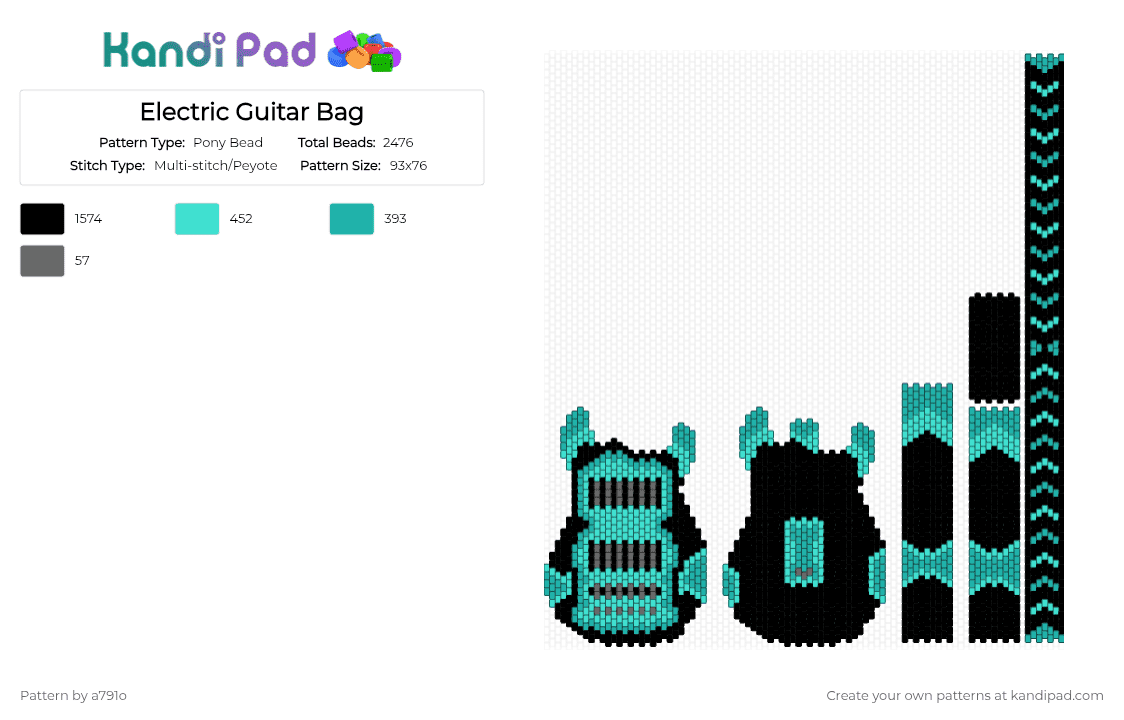 Electric Guitar Bag - Pony Bead Pattern by a791o on Kandi Pad - black,teal,light blue