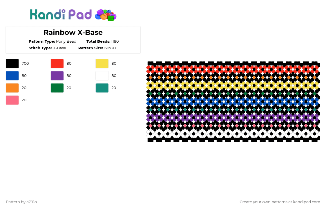 Rainbow X-Base - Pony Bead Pattern by a791o on Kandi Pad - black,red,blue,colorful