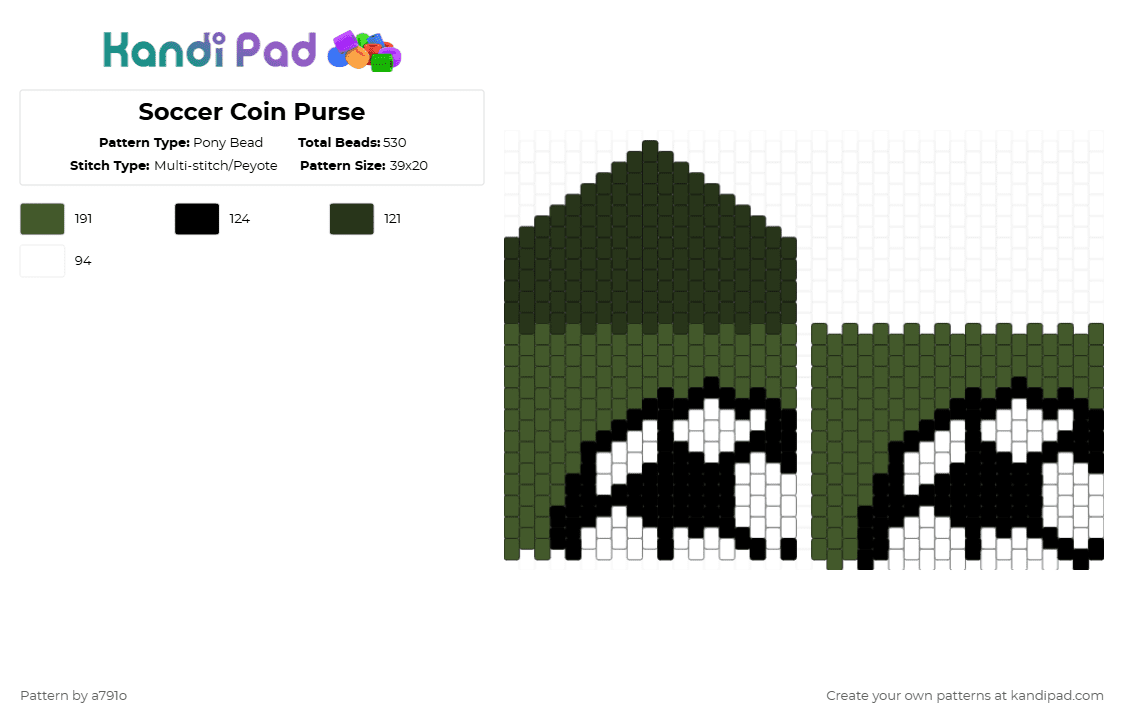 Soccer Coin Purse - Pony Bead Pattern by a791o on Kandi Pad - white,gold