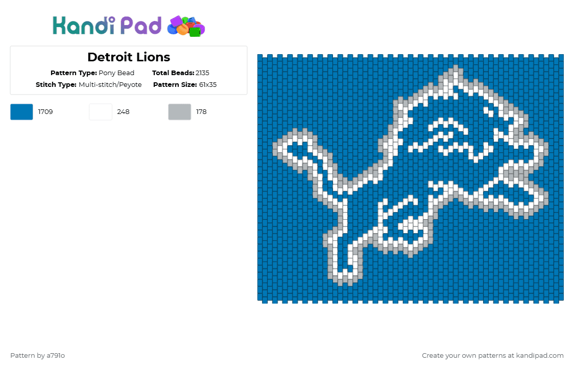 Detroit Lions - Pony Bead Pattern by a791o on Kandi Pad - blue