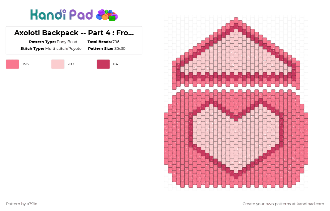 Axolotl Backpack -- Part 4 : Front Bag - Pony Bead Pattern by a791o on Kandi Pad - red,beige