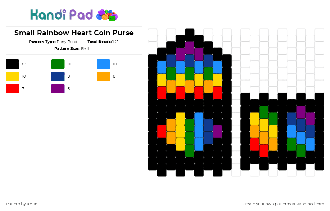 Small Rainbow Heart Coin Purse - Pony Bead Pattern by a791o on Kandi Pad - rainbow,purse,bag,colorful,black