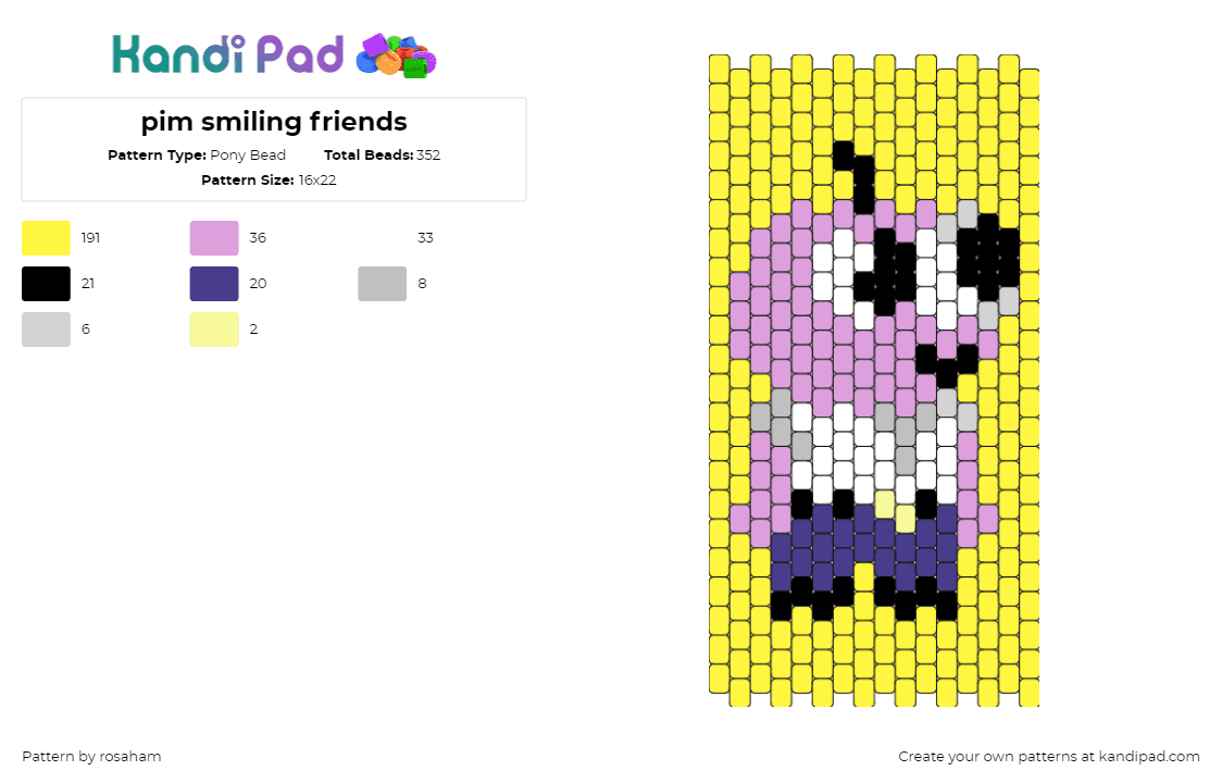 pim smiling friends - Pony Bead Pattern by rosaham on Kandi Pad - pim pimling,smiling friends,character,panel,tv show,pink,yellow