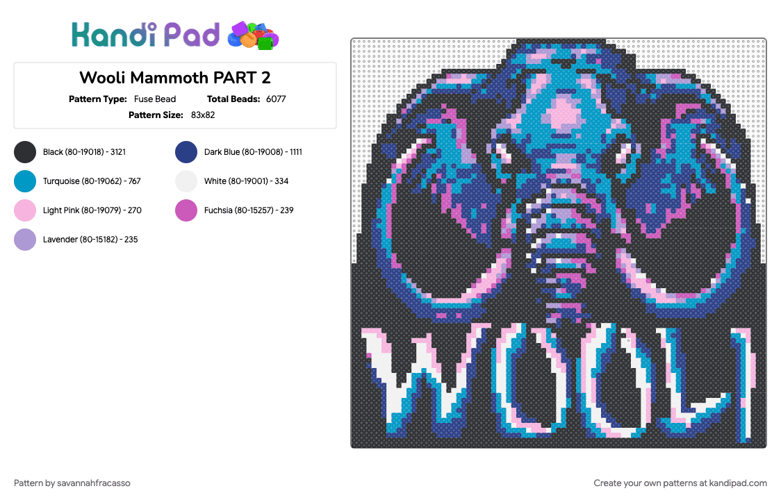 Wooli Mammoth PART 2 - Fuse Bead Pattern by savannahfracasso on Kandi Pad - black, blue, edm, rave, wooli