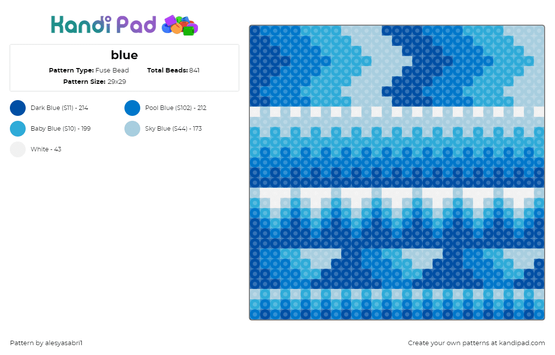 blue - Fuse Bead Pattern by alesyasabri1 on Kandi Pad - geometric,blue,wave,water,panel,light blue