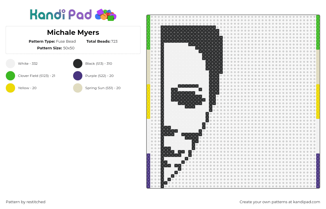 Michale Myers - Fuse Bead Pattern by restitched on Kandi Pad - michael myers,horror,silhouette,halloween,white,black