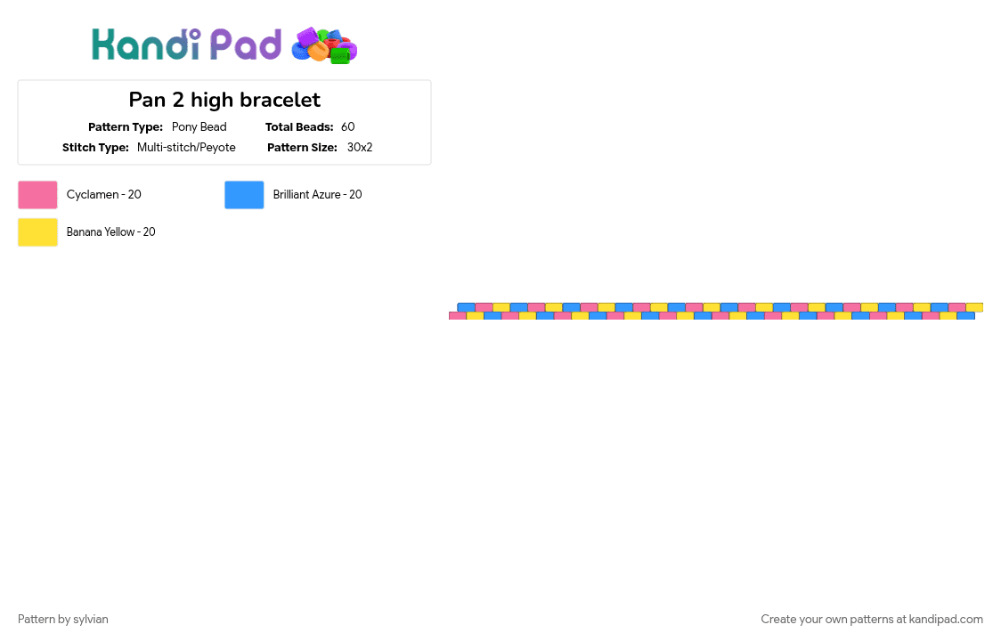 Pan 2 high bracelet - Pony Bead Pattern by sylvian on Kandi Pad - 