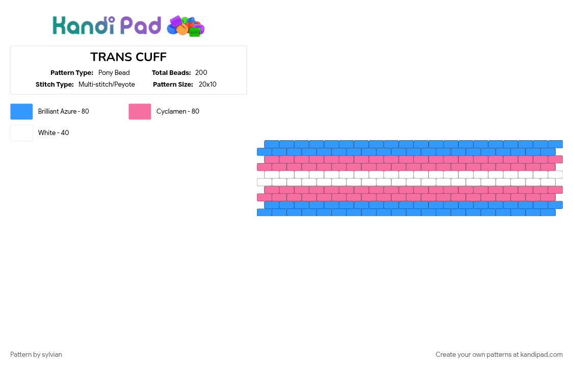 TRANS CUFF - Pony Bead Pattern by sylvian on Kandi Pad - 