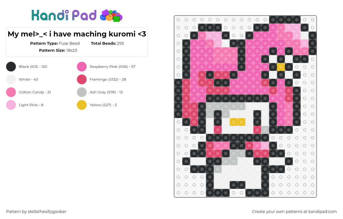 My mel>_< i have maching kuromi <3 - Fuse Bead Pattern by stellathesillygoober on Kandi Pad - my melody,sanrio,kawaii,character,cute,pink,white