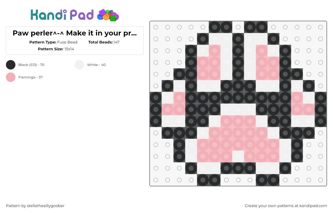 Paw perler^-^ Make it in your pride flag if you wanna! - Fuse Bead Pattern by stellathesillygoober on Kandi Pad - paw print,animal,pink,white