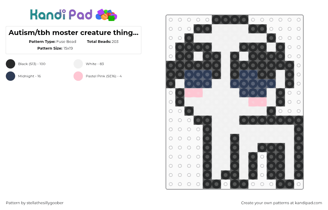 Autism/tbh moster creature thing.. YIPPEE - Fuse Bead Pattern by stellathesillygoober on Kandi Pad - yippee,autism,creature,cute,white,black