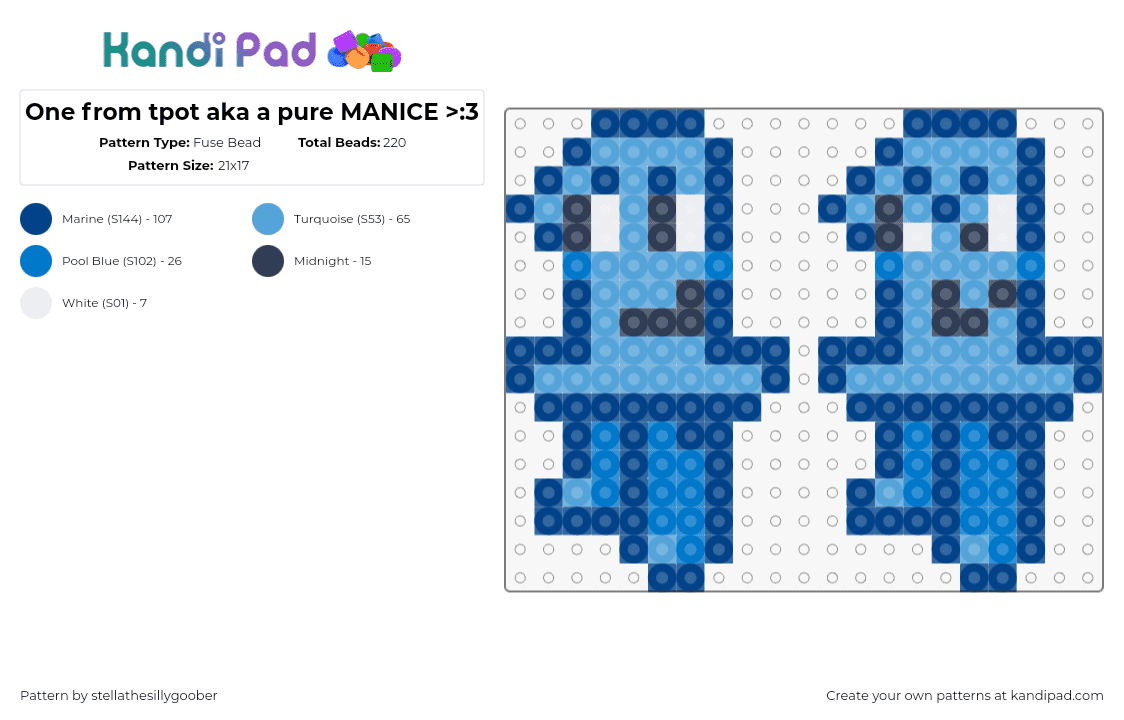 One from tpot aka a pure MANICE >:3 - Fuse Bead Pattern by stellathesillygoober on Kandi Pad - one,battle for dream island,character,animation,tv show,blue