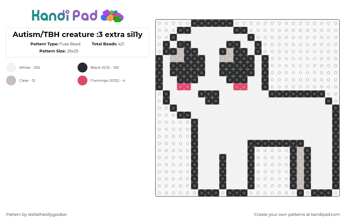 Autism/TBH creature :3 extra sil1y - Fuse Bead Pattern by stellathesillygoober on Kandi Pad - tbh,autism,creature,character,support,community,white,black