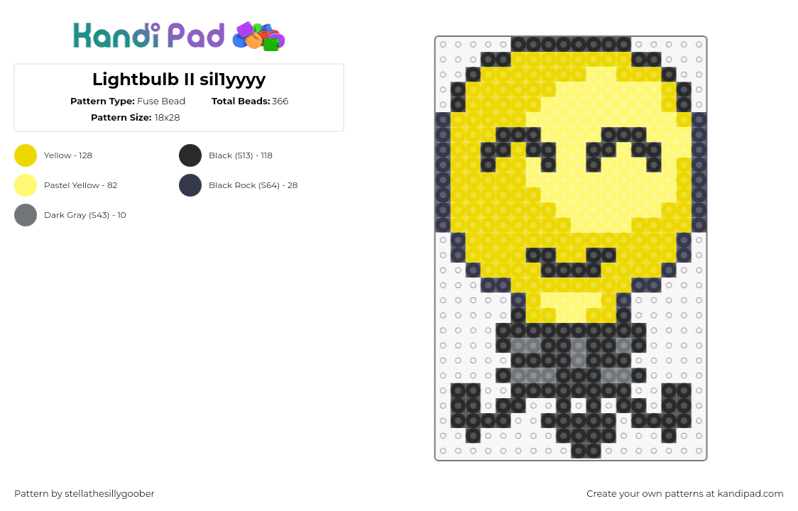 Lightbulb II sil1yyyy - Fuse Bead Pattern by stellathesillygoober on Kandi Pad - lightbulb,smile,face,cute,electric,character,yellow,black