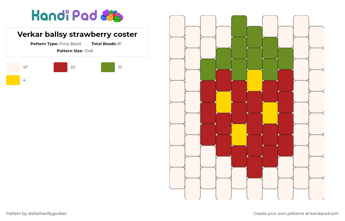 Verkar ballsy strawberry coster - Pony Bead Pattern by stellathesillygoober on Kandi Pad - strawberry,fruit,food,coaster,beige,red,green