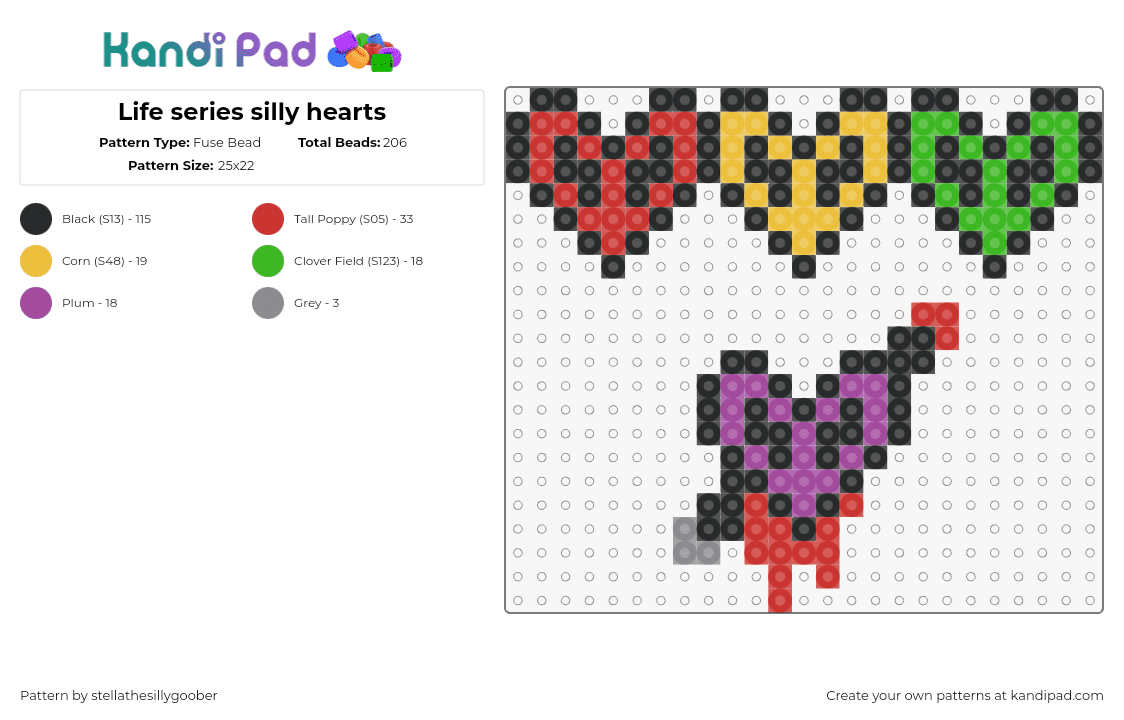 Life series silly hearts - Fuse Bead Pattern by stellathesillygoober on Kandi Pad - life series,minecraft,hearts,video game,community,colorful,red,yellow,green,purple