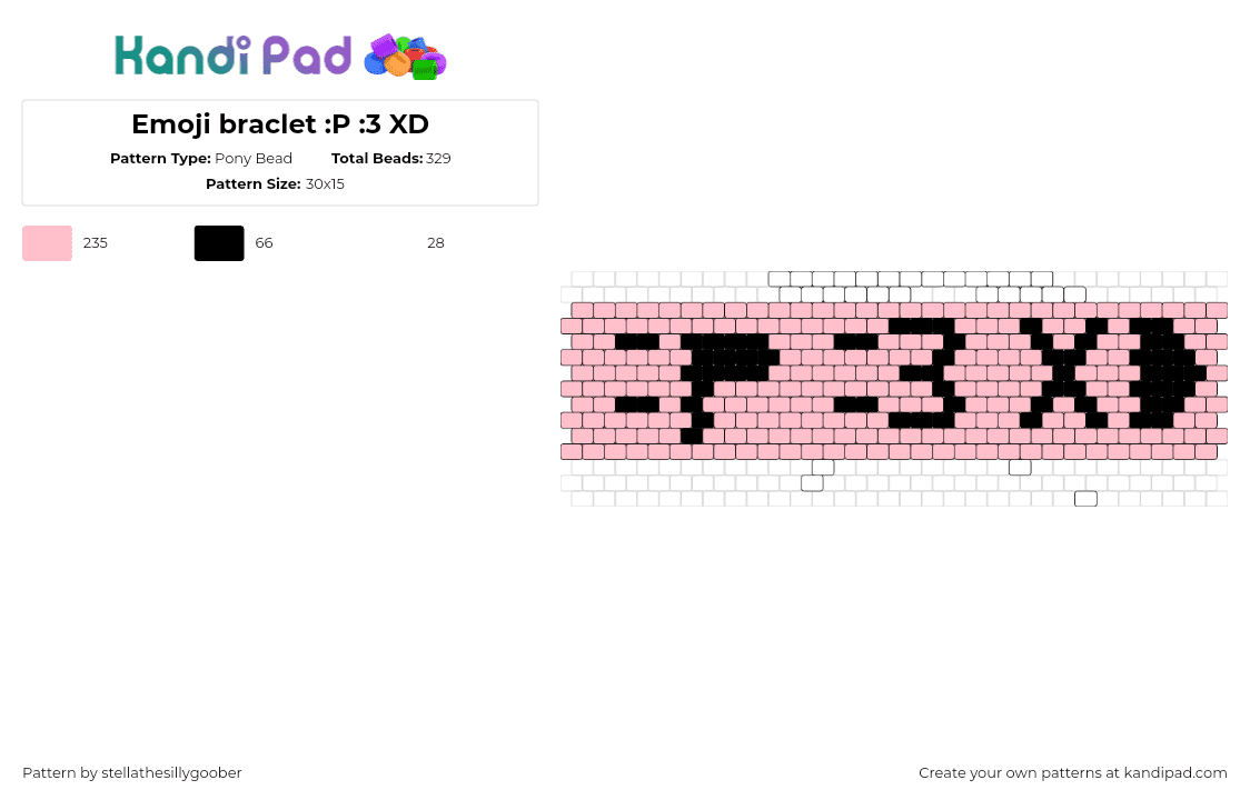 Emoji braclet :P :3 XD - Pony Bead Pattern by stellathesillygoober on Kandi Pad - emoticons,emoji,text,cuff,pink