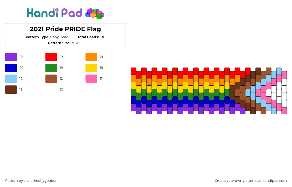 2021 Pride PRIDE Flag - Pony Bead Pattern by stellathesillygoober on Kandi Pad - progress,pride,flag,colorful,cuff