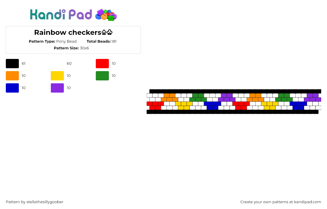 Rainbow checkers♤♧ - Pony Bead Pattern by stellathesillygoober on Kandi Pad - zig zag,checkered,colorful,rainbow,bracelet,cuff,white