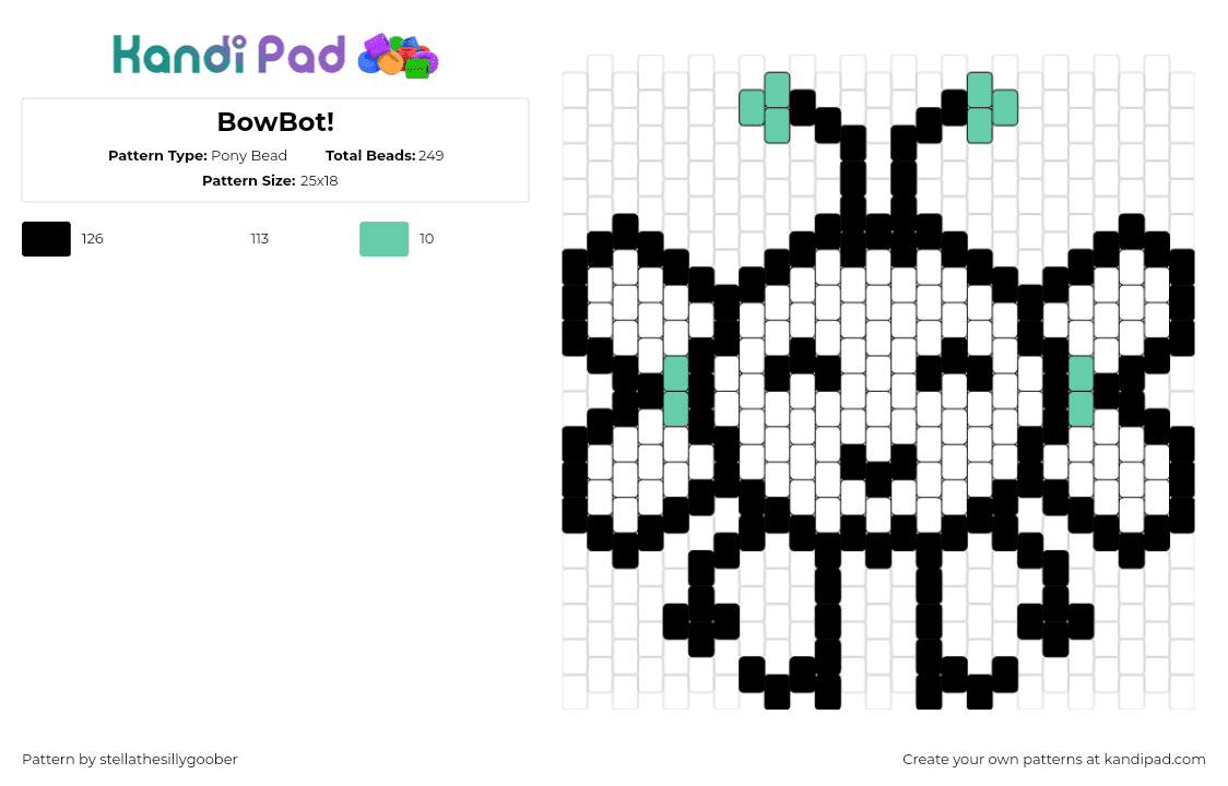 BowBot! - Pony Bead Pattern by stellathesillygoober on Kandi Pad - bowbot,inanimate insanity,character,tv show,animation,cute,winged,smile,white,teal