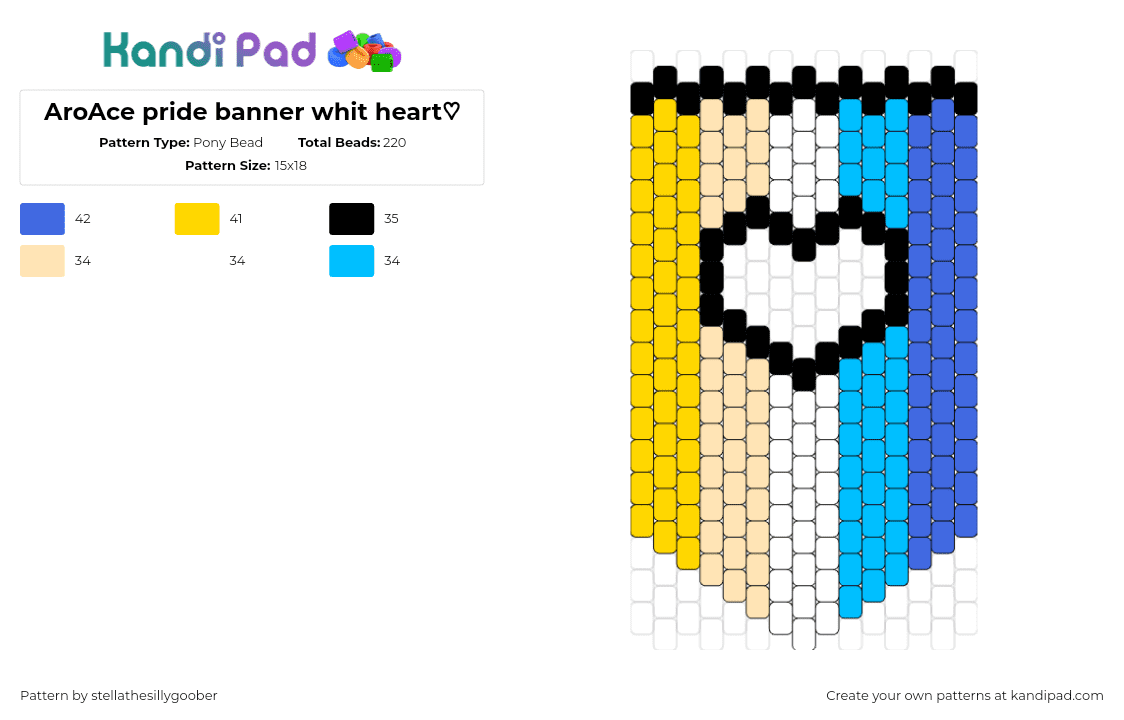 AroAce pride banner whit heart♡ - Pony Bead Pattern by stellathesillygoober on Kandi Pad - aroace,banner,flag,pride,heart,support,yellow,blue