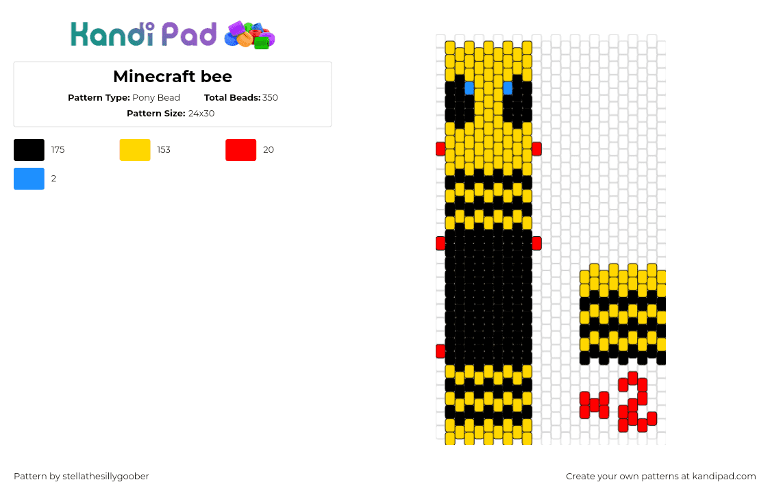 Minecraft bee - Pony Bead Pattern by stellathesillygoober on Kandi Pad - bee,minecraft,3d,video game,cute,black,yellow