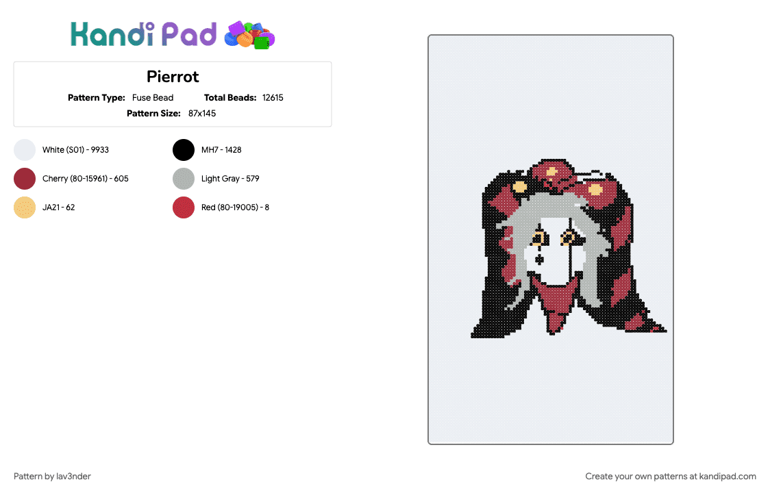 Pierrot - Fuse Bead Pattern by lav3nder on Kandi Pad - circus, cotdcircuses, jester, pierrot, tfc, the freak circus