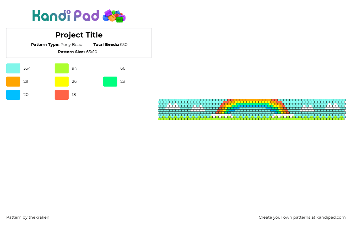 Project Title - Pony Bead Pattern by thekraken on Kandi Pad - landscape,rainbow,sky,cuff,colorful,teal