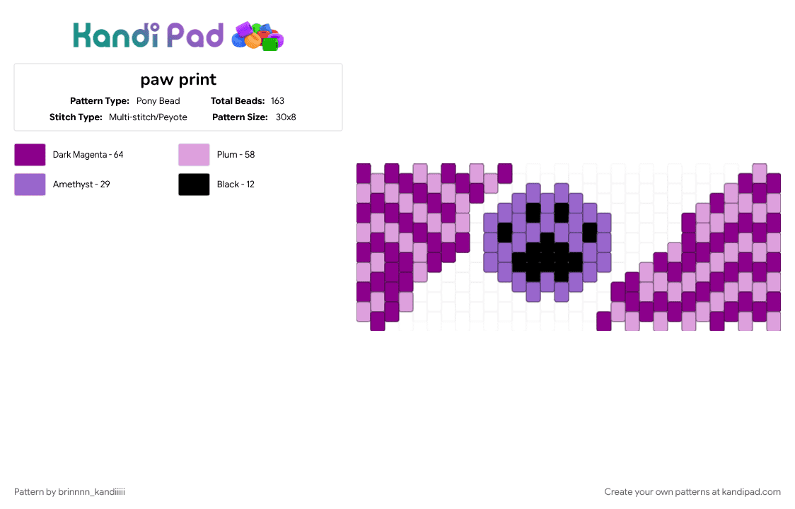 paw print - Pony Bead Pattern by brinnnn_kandiiiii on Kandi Pad - 