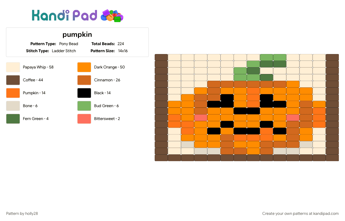 pumpkin - Pony Bead Pattern by holly28 on Kandi Pad - beige, brown, orange