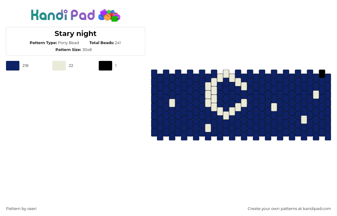 Stary night - Pony Bead Pattern by oseri on Kandi Pad - night,moon,crescent,dark,cuff,blue,beige