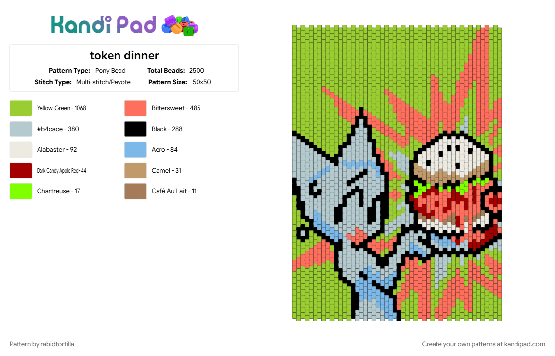 token dinner - Pony Bead Pattern by rabidtortilla on Kandi Pad - character, crashcore, femtanyl, green, music, red, token