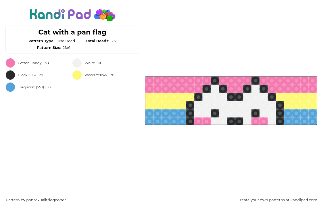 Cat with a pan flag - Fuse Bead Pattern by pansexualittlegoober on Kandi Pad - pansexual,cat,pride,horizontal,stripes,kitty,cute,pink,white,yellow,blue