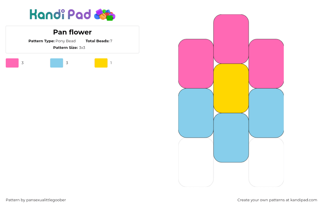 Pan flower - Pony Bead Pattern by pansexualittlegoober on Kandi Pad - pansexual,flower,pride,pink,yellow,light blue