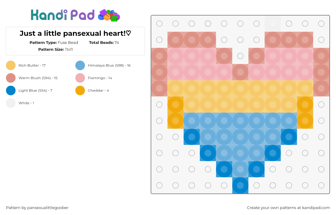 Just a little pansexual heart!♡ - Fuse Bead Pattern by pansexualittlegoober on Kandi Pad - pansexual,heart,pride,pink,yellow,blue