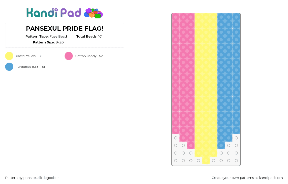 PANSEXUL PRIDE FLAG! - Fuse Bead Pattern by pansexualittlegoober on Kandi Pad - pansexual,pride,flag,banner,vertical,stripes,pink,yellow,light blue